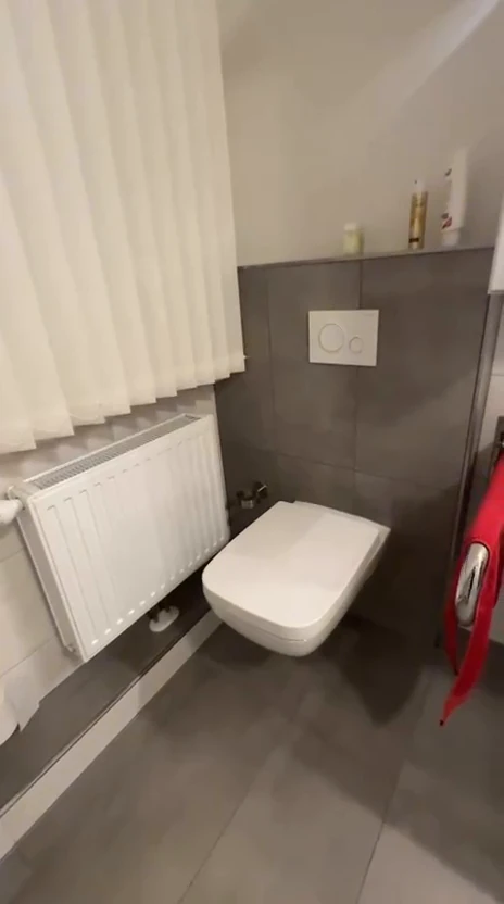 Neues Wand-WC vor grauer Großformatfliese