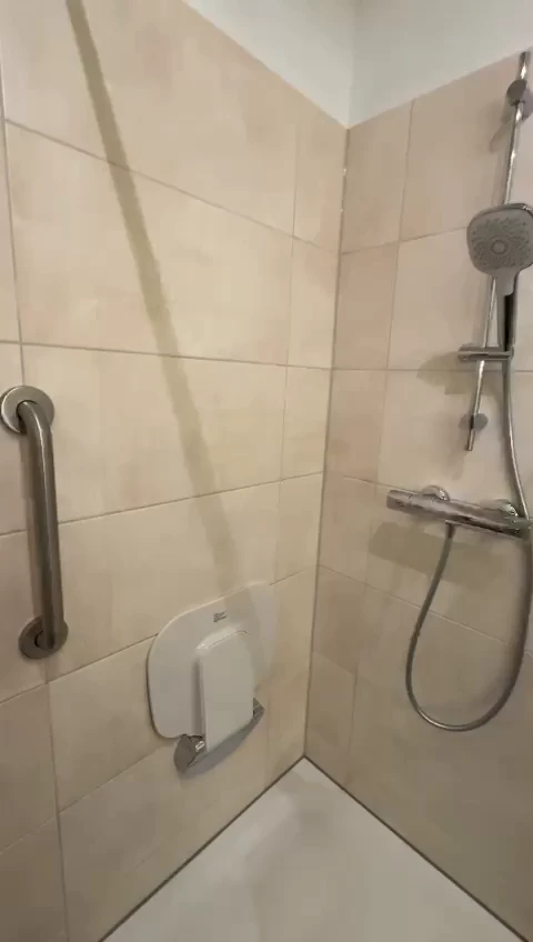 Duschbereich mit Haltegriff und Klappsitz