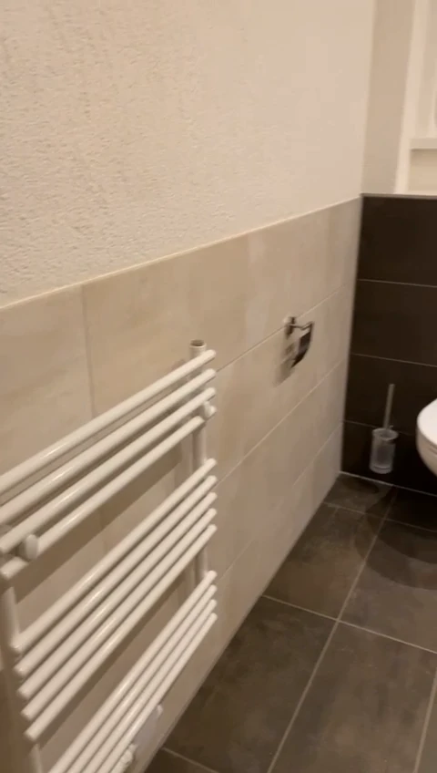 WC-Bereich mit Handtuchheizkörper und heller Wandfliese